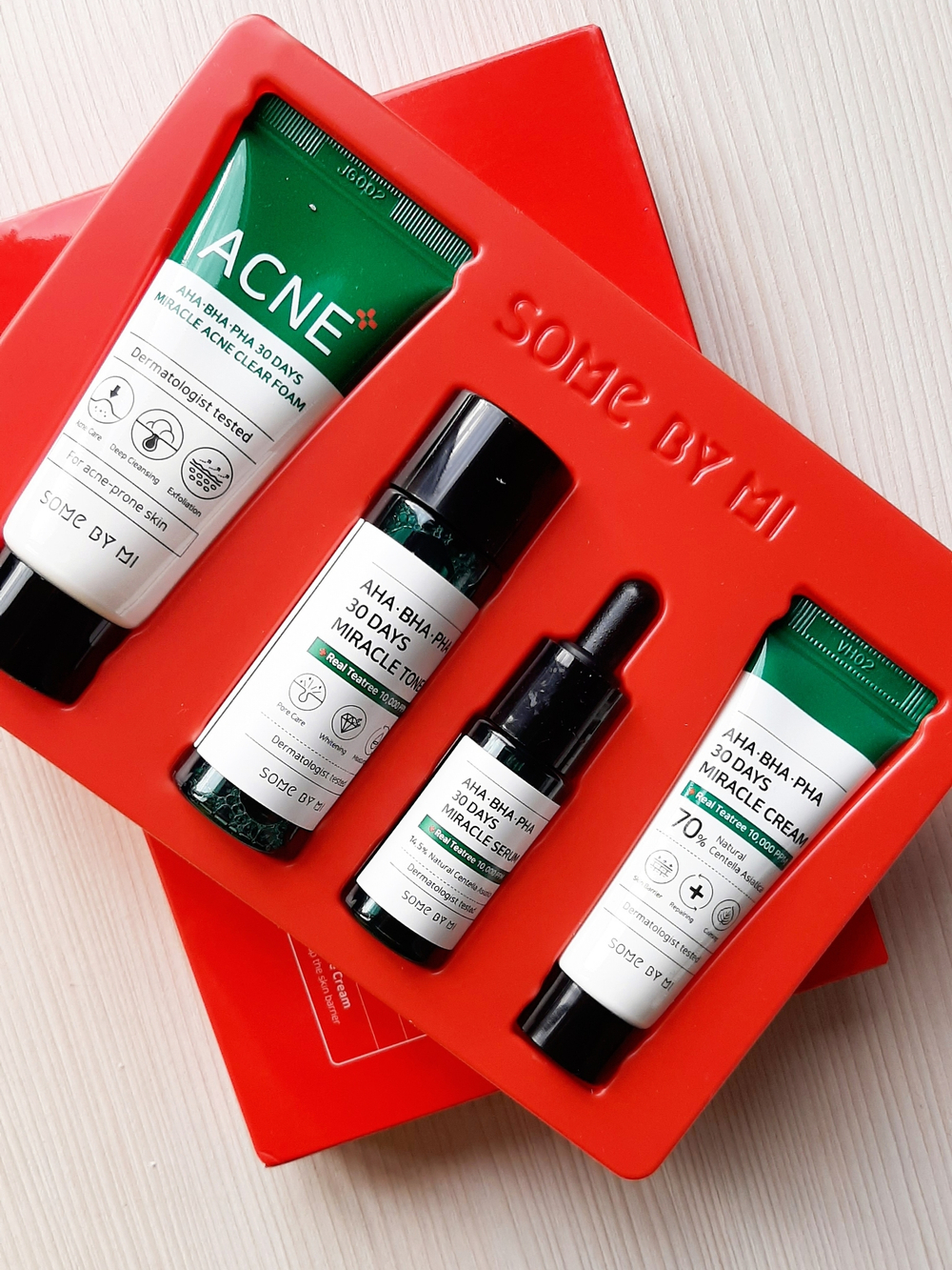 Набор по уходу за проблемной кожей с AHA-BHA-PHA кислотами Some By Mi AHA BHA PHA 30 Days Miracle Ac Sos Kit (Toner 30ml, Serum 10ml, Cream 20g, Foam 30ml).