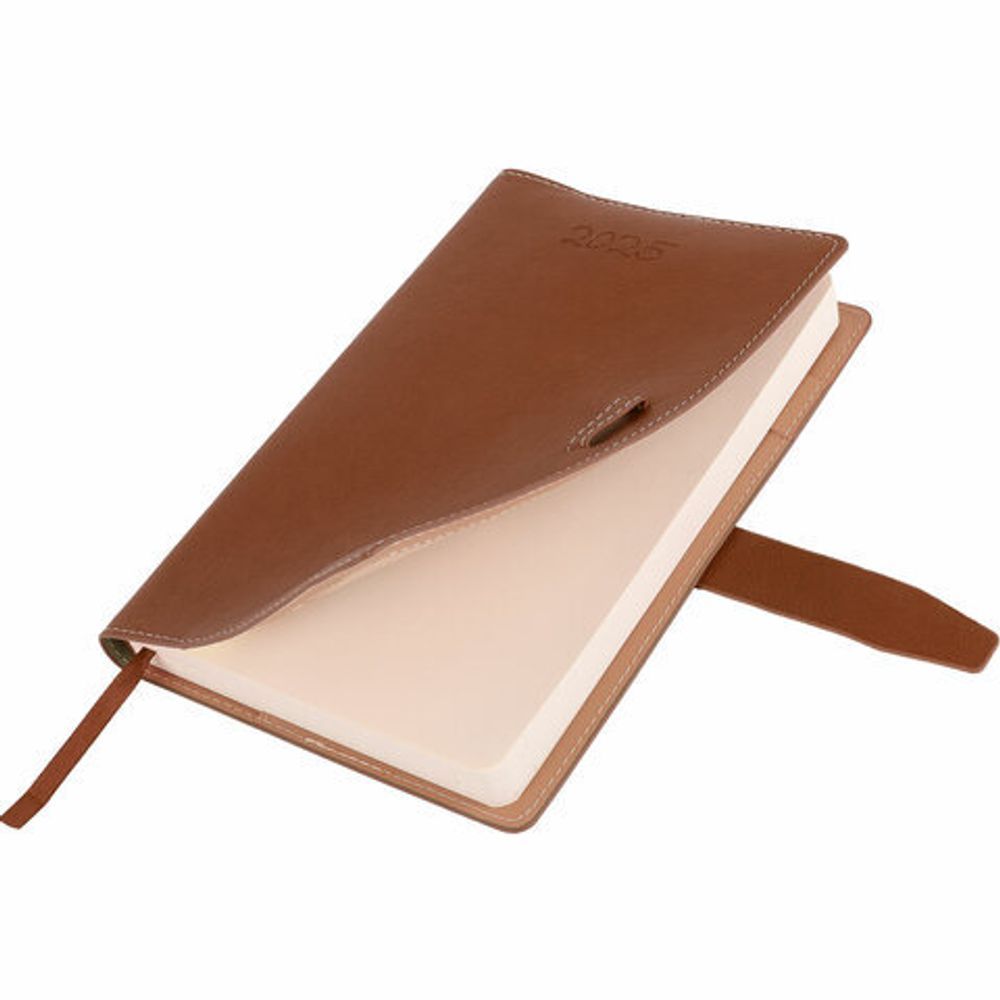 Ежедневник датированный 2025, А5, 143x218 мм, BRAUBERG "Journal", под кожу, застежка, органайзер, коричневый, 115883