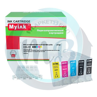 Картриджи ПЗК MyInk (PFI-030MBK/BK/C/Y/031M) для CANON imagePROGRAF TA-20/TA-30, TM-240/TM-340, с чипом, 5шт.