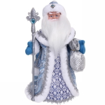 Дед Мороз музыкальный 40 см в серебряной шубе с посохом