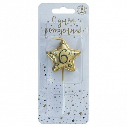 Свеча Звезда 6 Золото Металлик 9 см.