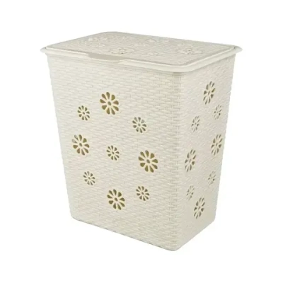 Корзина для белья 60л Плетенка слоновая кость