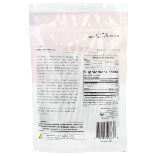 Econugenics, PectaSol®, модифицированный цитрусовый пектин, 15 пакетиков по 6,1 г (0,22 унции)