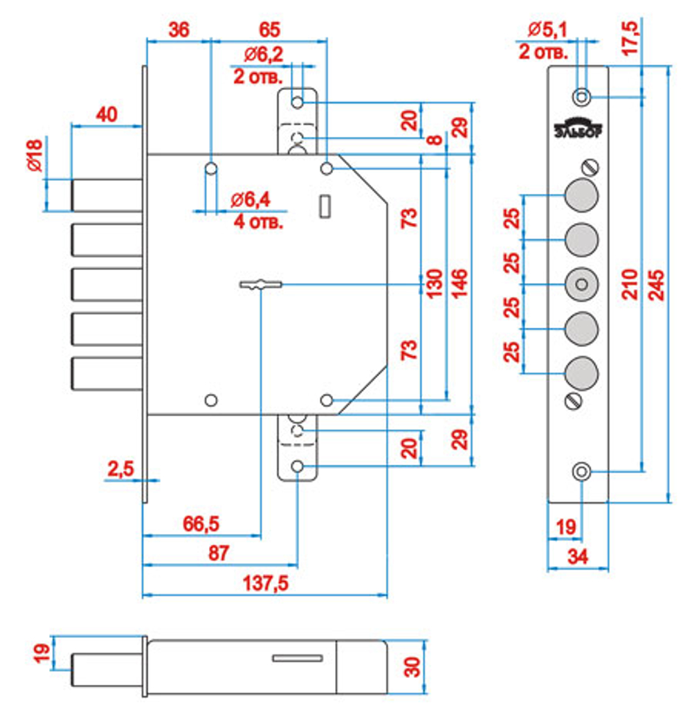 Замок врезной сувальдный 1.06.02 Гранит Эльбор