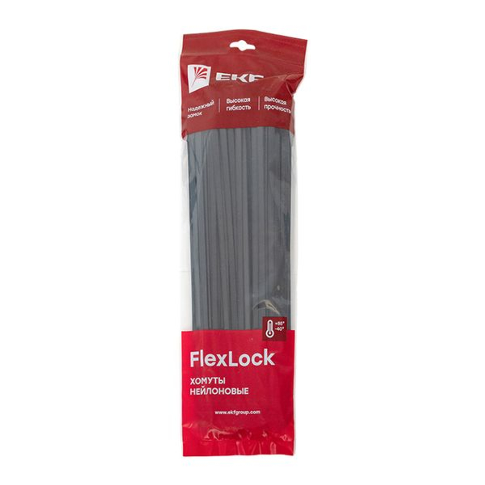 Хомут P6.6 стандартный (ч), 7.6x350 (100шт) FlexLock EKF
