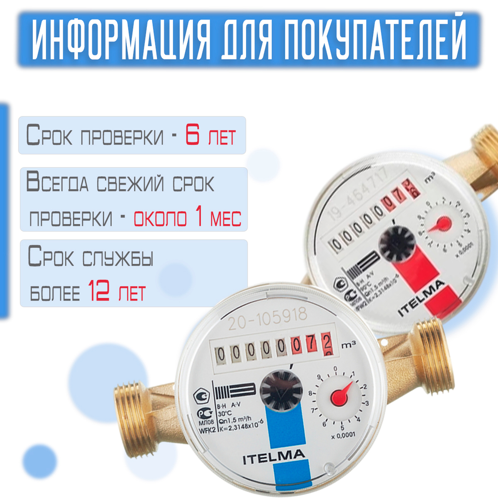 Комплект счетчиков L-110 холодной и горячей воды Itelma WFK20.D110 и WFW20.D110 Ду-15 1/2"