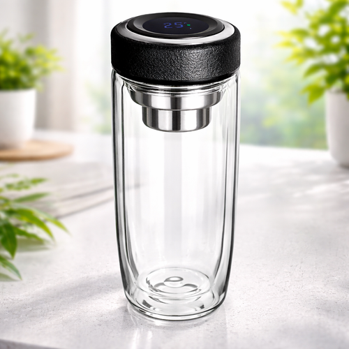 Термос стеклянный с LED-дисплеем Smartview, чёрный