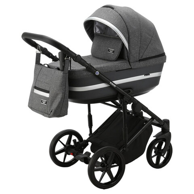 Детская коляска Adamex Rimini 3 в 1 Ri11-LUX (Т.СЕР.БЛЕСТКИ+Т.СЕР.КОЖА+СЕРЕБР.ОТДЕЛКА)