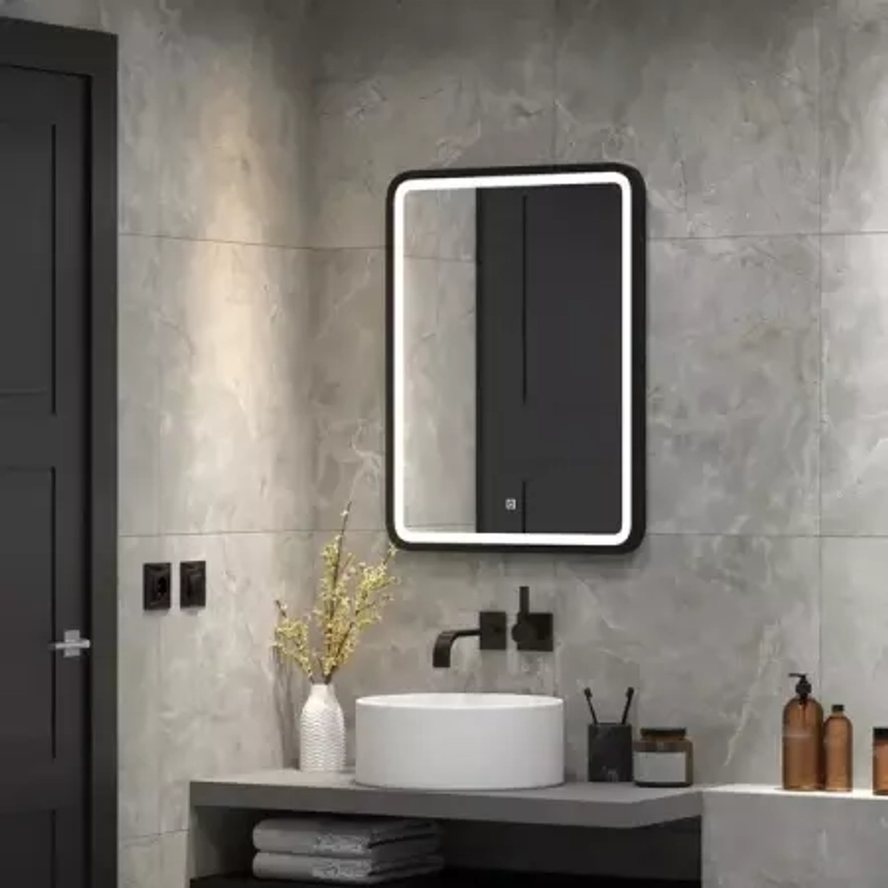 Зеркало Comforty Нобилис-60 LED подсветка, черная рамка, бесконтактный сенсор 600*800