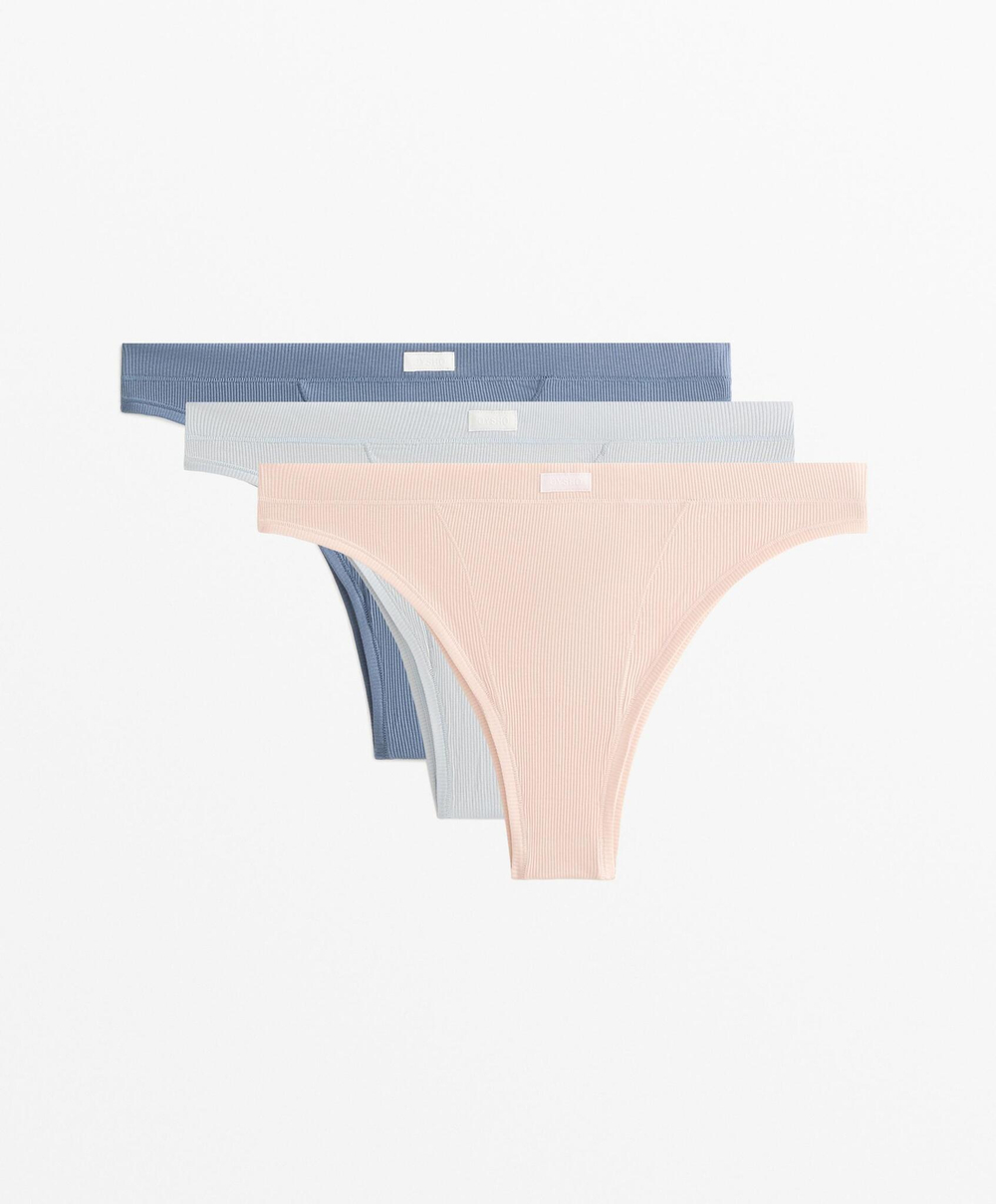 OYSHO Набор из 3 пар трусов-бразильяно в рубчик, голубой
