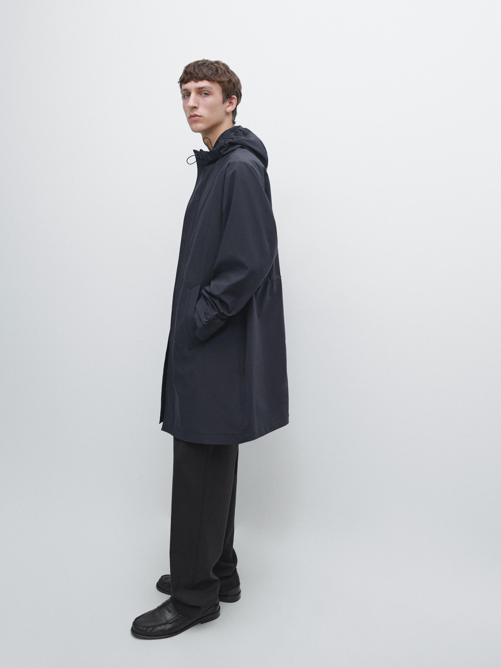 Massimo Dutti Длинная парка с капюшоном, темно-синий