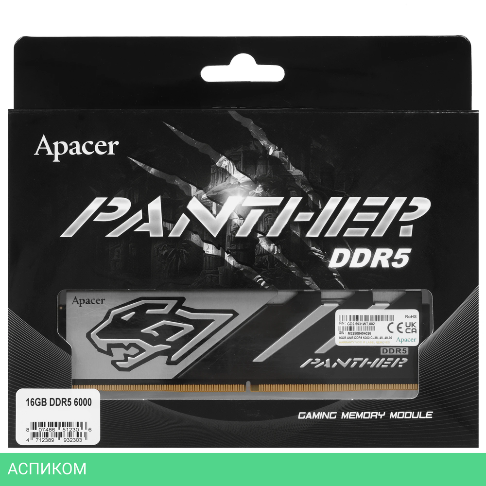 Оперативная память Apacer Panther DDR5 16GB (AH5U16G60C6227BAA-1)