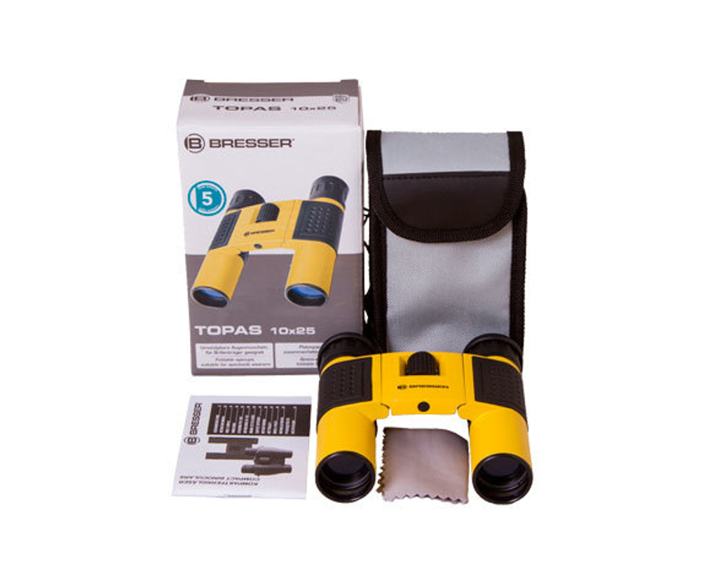 Бинокль Bresser Topas 10x25 Yellow: комплект поставки