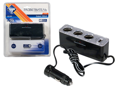 31858 Разветвитель электропитания от прикуривателя "Nova Bright" 3 гнезда + 1 USB-порт, 12В