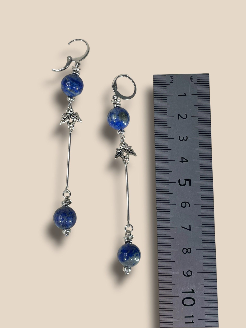 Серьги подвески лазурит с палочкой и листиком