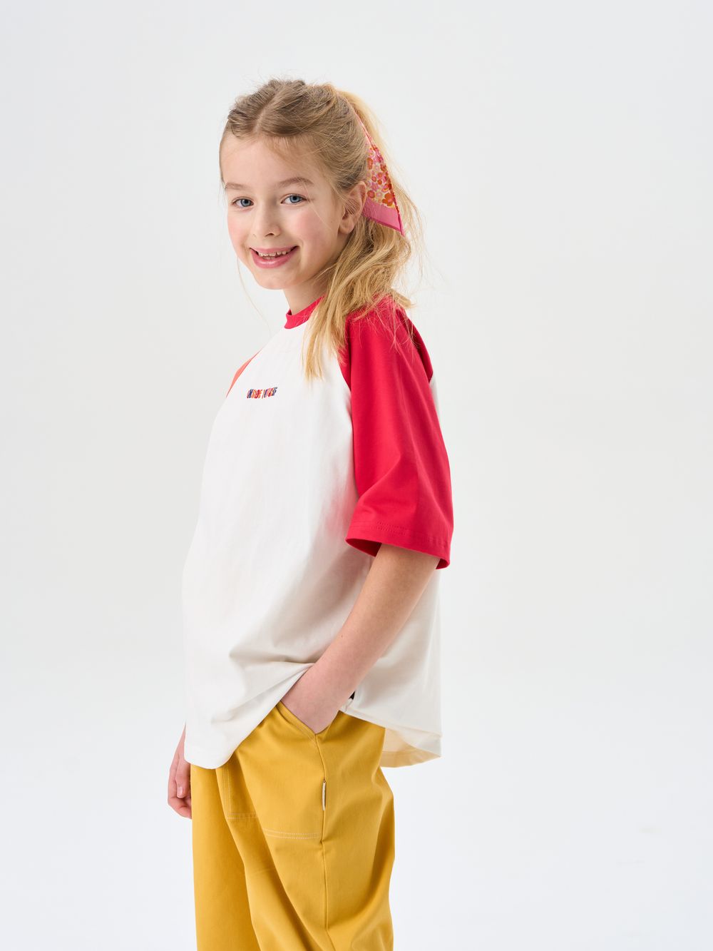 Футболка Колор блок "Молоко/Фуксия" 7+