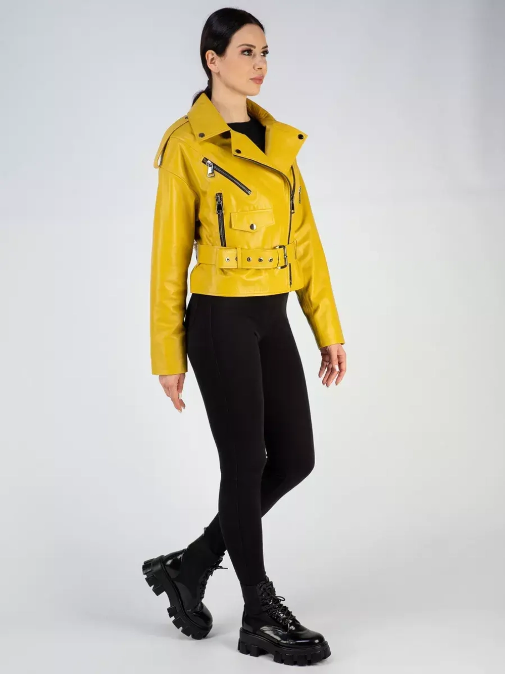 Кожаная куртка демисезонная косуха оверсайз