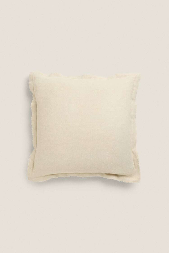 ZARA HOME ЛЬНЯНОЙ ЧЕХОЛ НА ПОДУШКУ С КИСТОЧКАМИ, СВЕТЛО-ЗЕЛЕНЫЙ