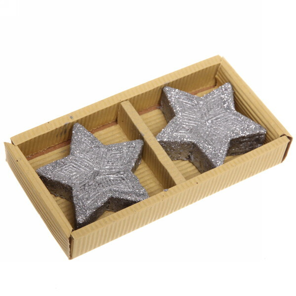 Свечи новогодние «Звездочки блестящие» 5,5 см (набор 2 шт), серебро