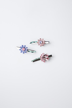 ZARA НАБОР ИЗ 3 ЗАКОЛОК ДЛЯ ВОЛОС С ЦВЕТОЧНЫМИ ДЕТАЛЯМИ, СЕРЕБРИСТЫЙ