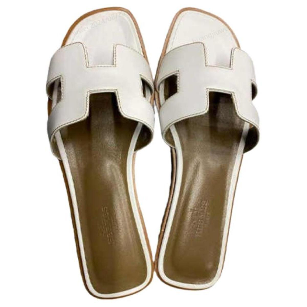 Hermes Oran leather simple Fashion sandals Women's white, H021056Z 02