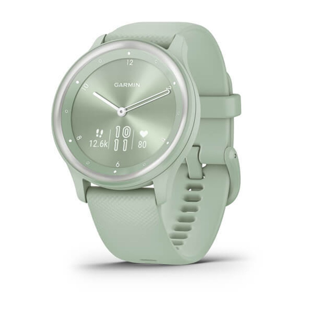 Смарт часы Garmin Vivomove Sport цвета мяты, серебристый безель, с силиконовым ремешком