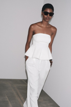 ZARA ТОП ИЗ ИНТЕРЛОКА С БАСКОЙ, БЕЛЫЙ