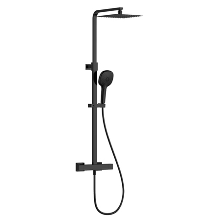 AQM 8007MB Душевая система с термостатом, Ø226/120мм, 1/3 режим, верхний душ - сталь, Cool Touch,  Черный матовый