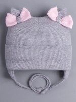 Шапка с ушками для девочки трикотажная на завязках