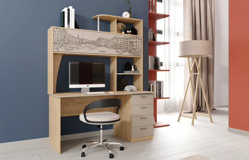 Стол компьютерный СК-11 Дуб натуральный светлый / Капучино / Фотопечать