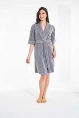 Халат женский велюровый 0509 серый NUSA Турция