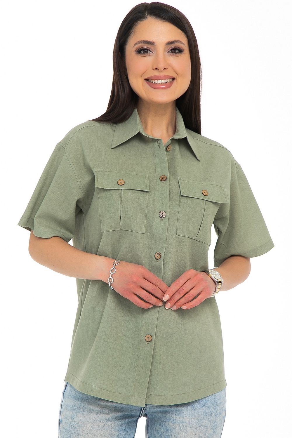 Рубашка Отличная (лён, оливка) Diolche