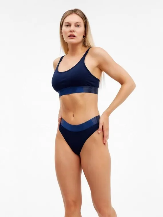 Комплект женский (топ с тонкими лямками, трусы), цвет тёмно-синий МИКС, размер 44-46