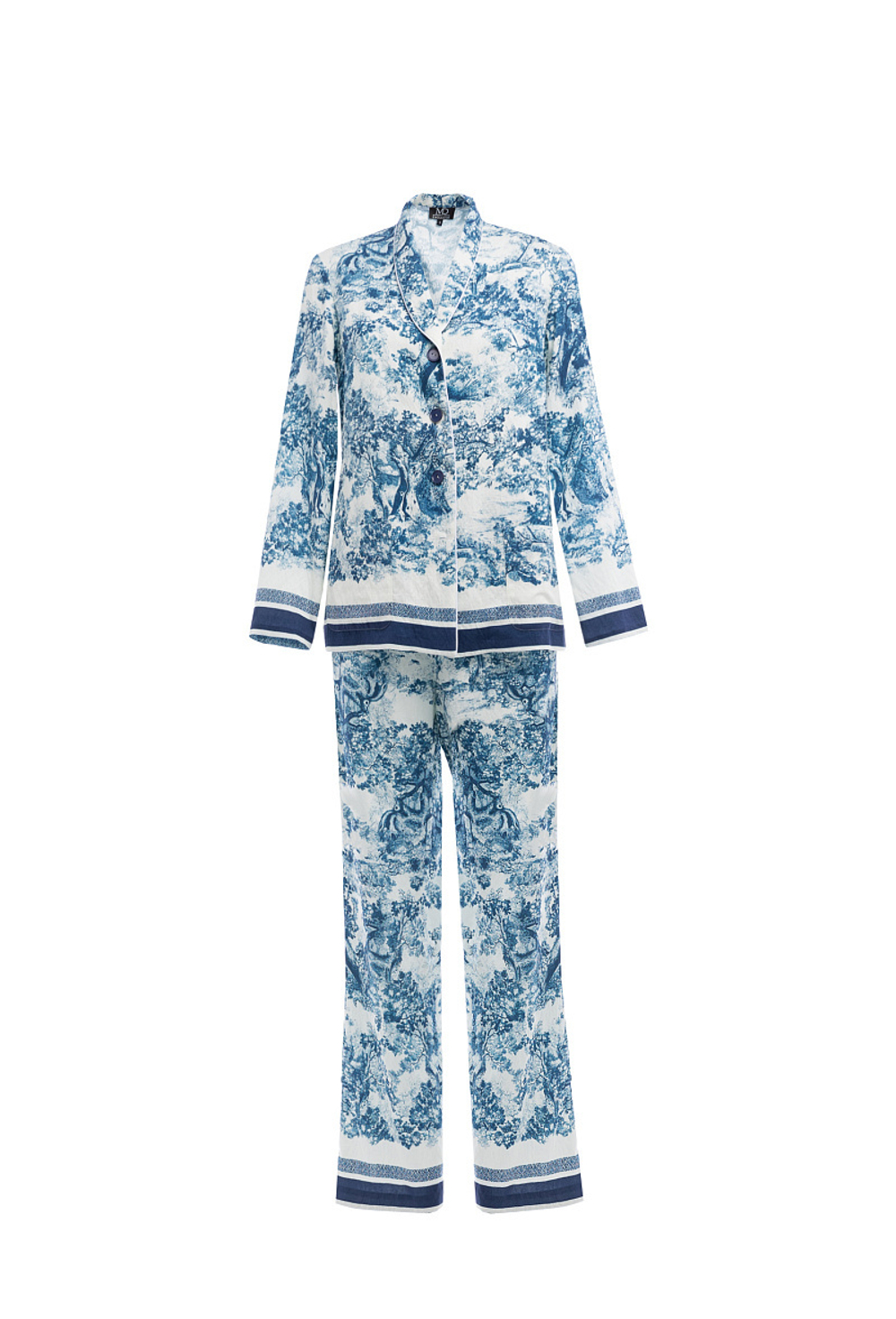 Льняной брючный костюм сине-белый 02-02-25 SS