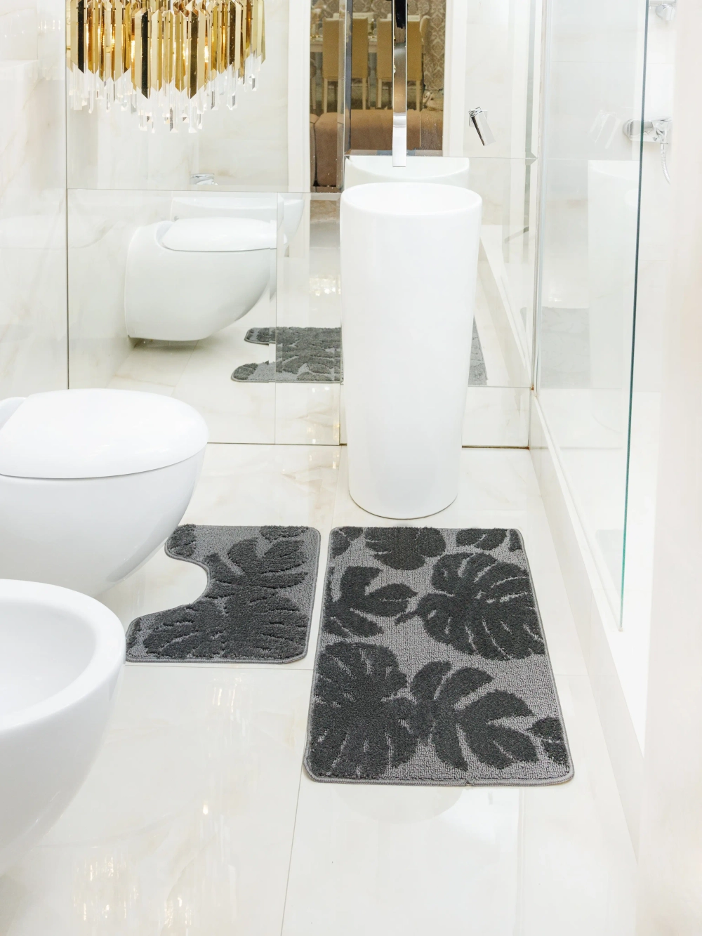 Комплект ковриков для ванной и туалета My Crystal серия Gold 60*100 и 50*60 Монстера,антрацит