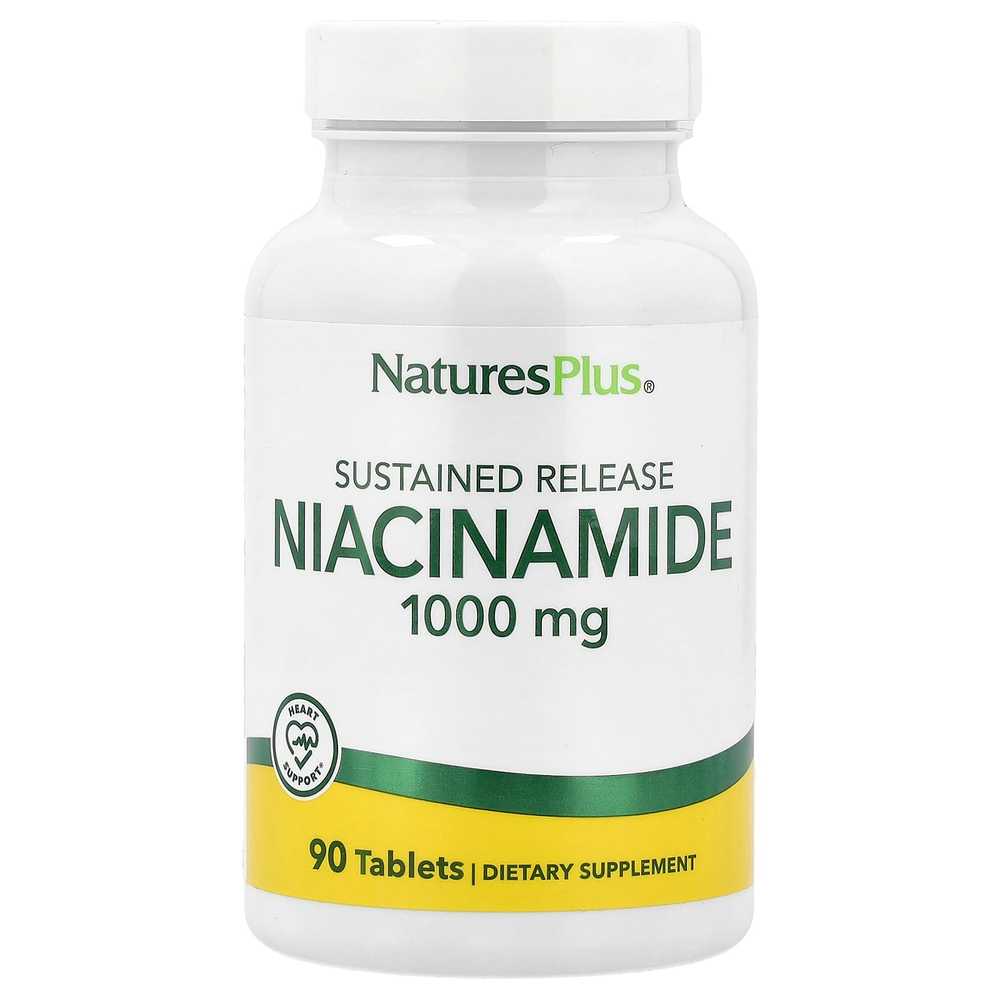 NaturesPlus, никотинамид замедленного высвобождения, 1000 мг, 90 таблеток