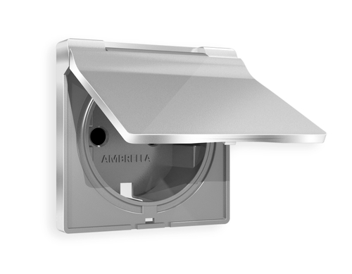 AP4080 Лицевая панель ALFA (Серебро глянец) для электрической розетки с/з со шторками и крышкой IP44 QUANT