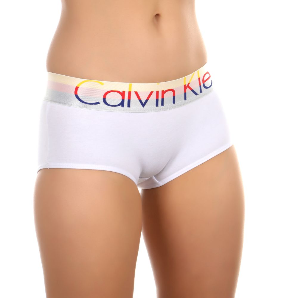 Женские трусы-шорты белые с разноцветной резинкой Calvin Klein Women White Multicolor Waistband