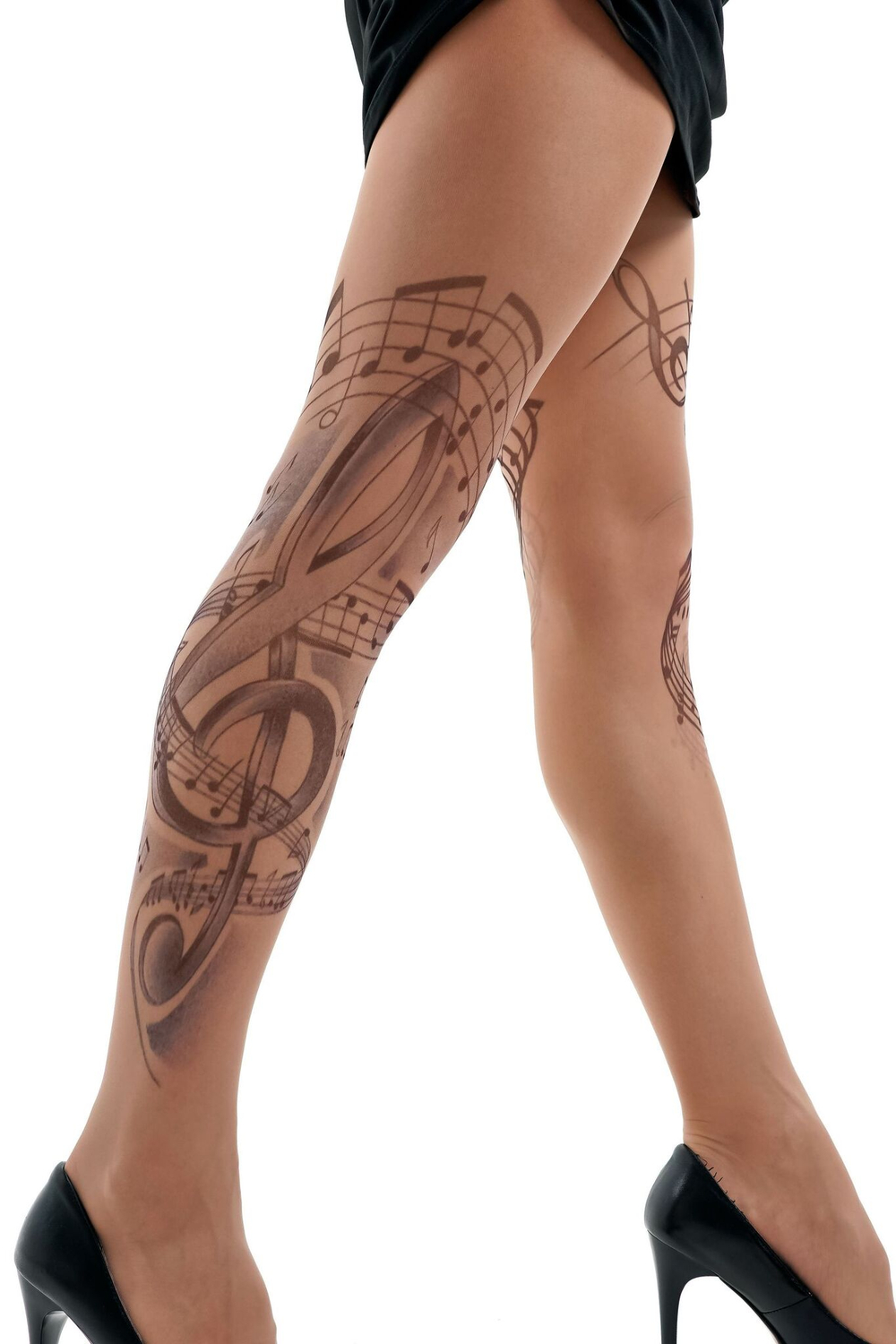 Колготки +size с принтом в виде нот (Размер: XL-XXL-XXXL) (Цвет: бежевый)