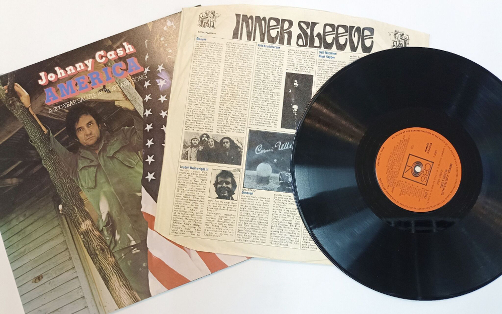 Винтажная виниловая пластинка LP Johnny Cas America A 200 Year Salute In Story And Song (UK 1972)