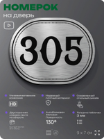 Номерок на дверь квартиры 305, для кабинета, офиса, шильдик 9 х 7 см, брашированная сталь, Айдентика Технолоджи