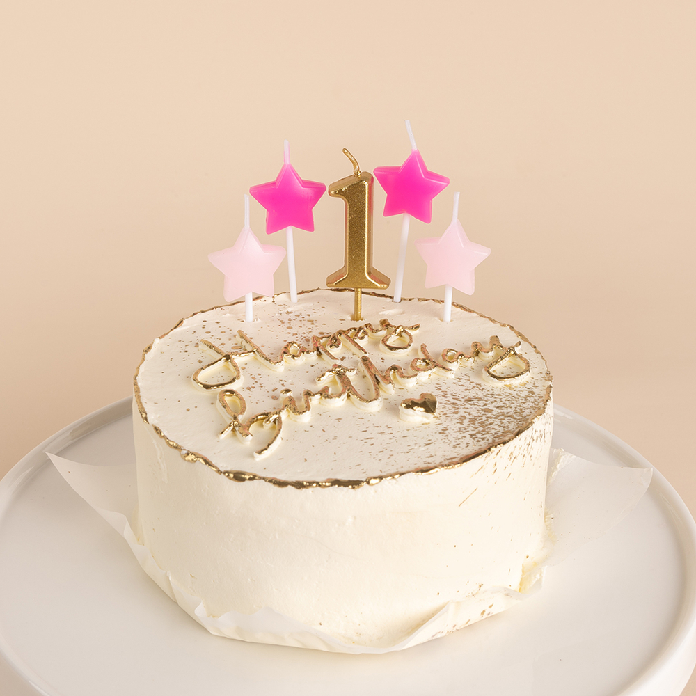Набор свечей 1-ый День Рождения Девочки, Золото/Розовый