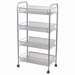 Этажерка (тележка) BRABIX офисно-бытовая 4 яруса, на колесах, металл, серебристая, 43,5х26х83,5 см, 603754