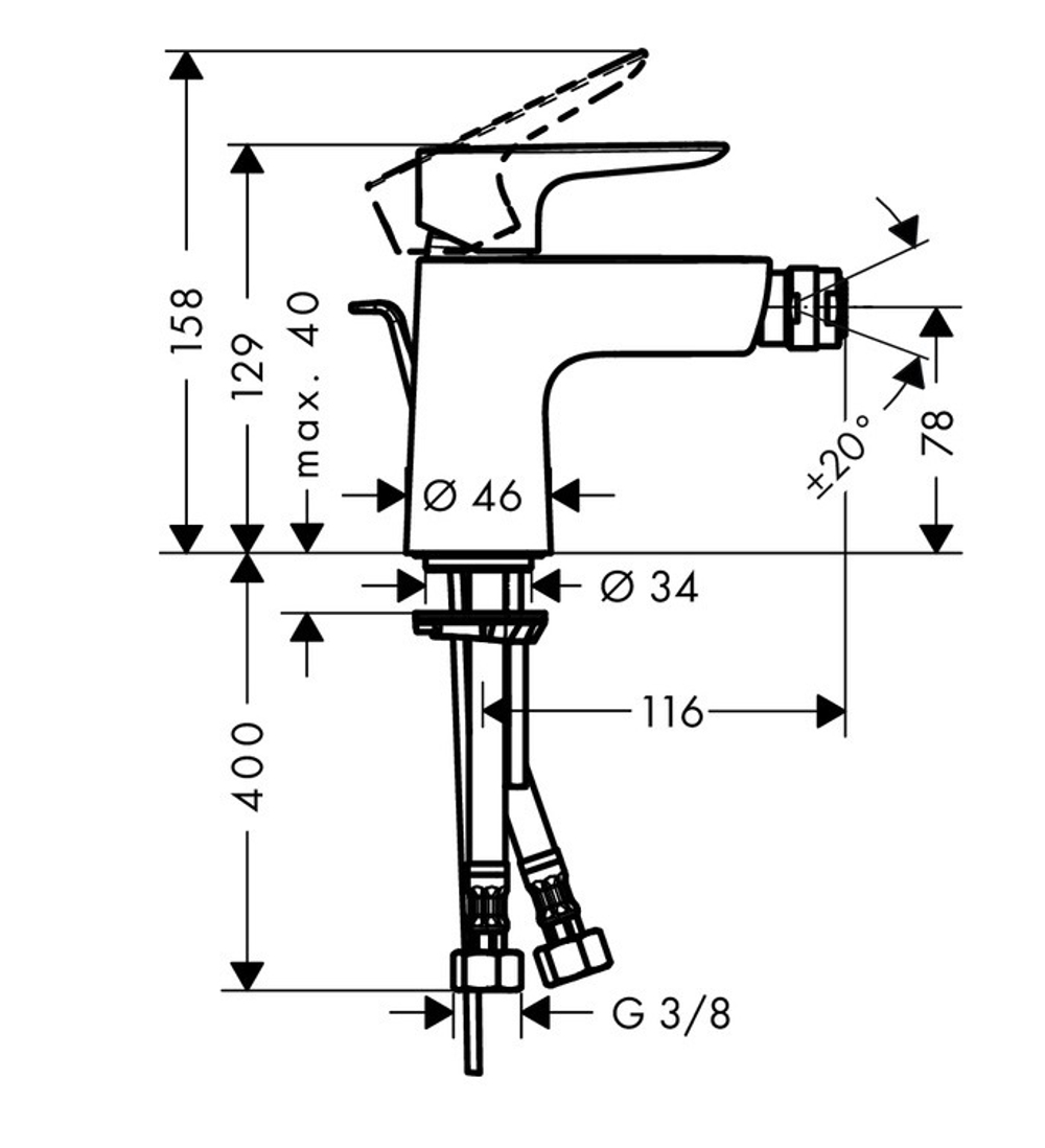 Смеситель для биде Hansgrohe Talis E 71720000 с донным клапаном