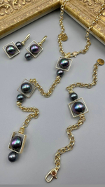 Колье-трансформер miss Di золото с темным бензиновым жемчугом Майорка