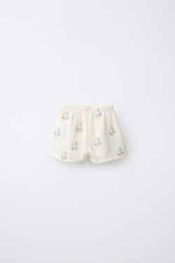 ZARA ШОРТЫ С ТЕКСТУРОЙ И ПРИНТОМ «ЛОДКИ», ЭКРЮ