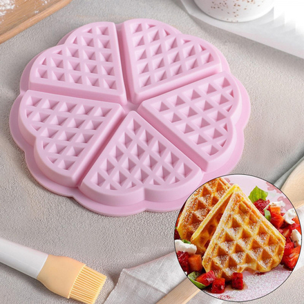 Форма силиконовая "Вафля. Сердце" d=18 см, 5 ячеек