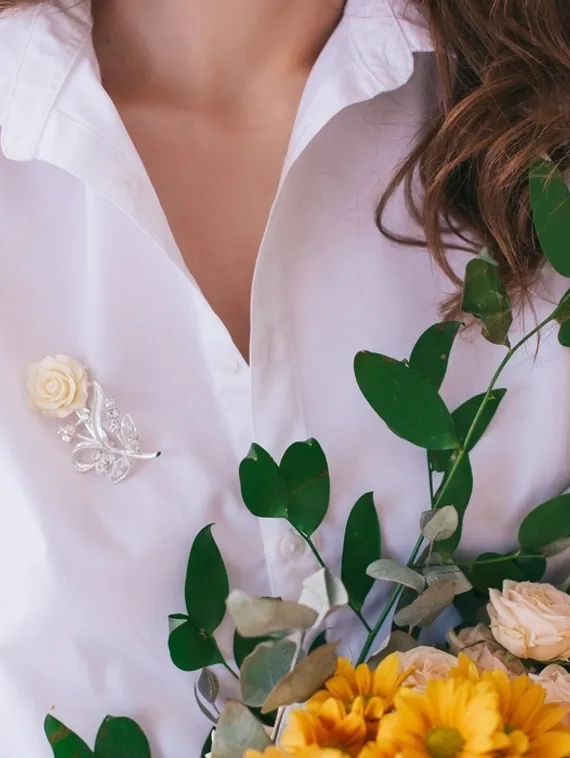 Брошь &quot;Цветок&quot;, роза нежная, цвет белый в серебре