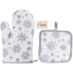 Прихватка в наборе с варежкой «Снежинка» цвет серебряный, 17,5*17,5 см и 27*17 см