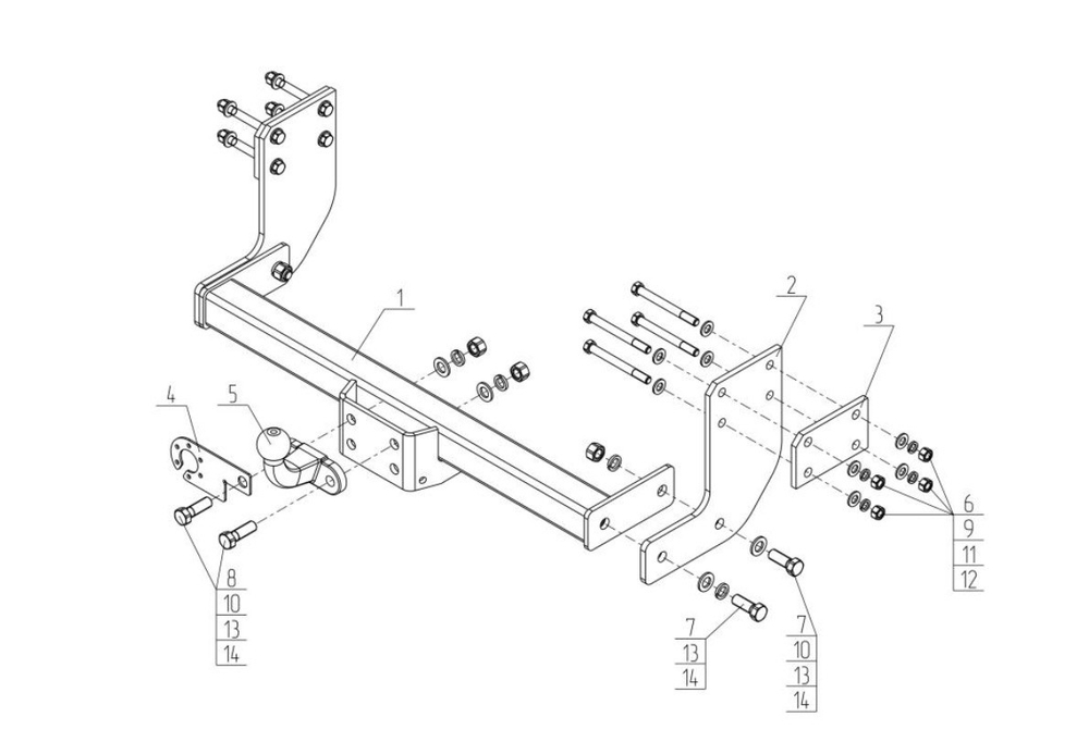 Фаркоп для Mercedes Sprinter одинарные колеса, без ступеньки, база 3250 мм / 4325 мм 2006-2019, 2019- Тип шара: F. Нагрузки: 3500/140 кг, MB 06
